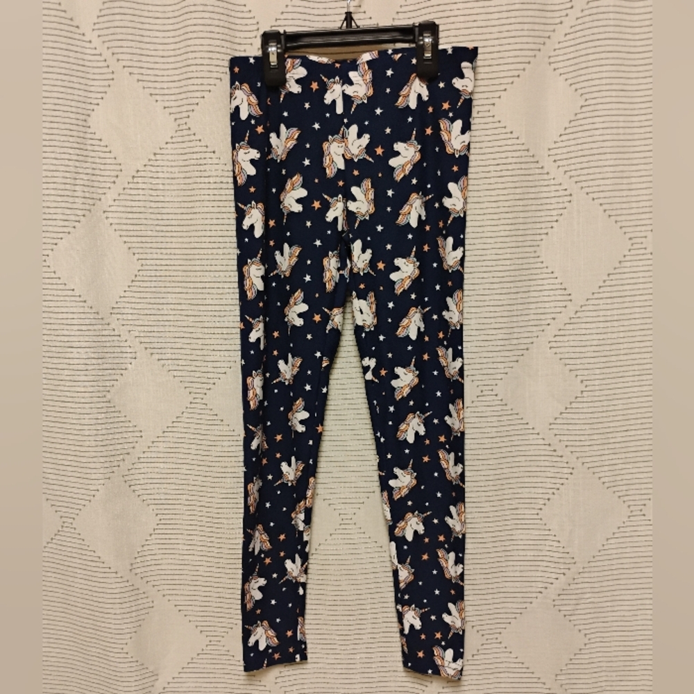 Bobbie Brooks Kids Navy Blue Star and Unicorn Print Leggings Girls Size Large